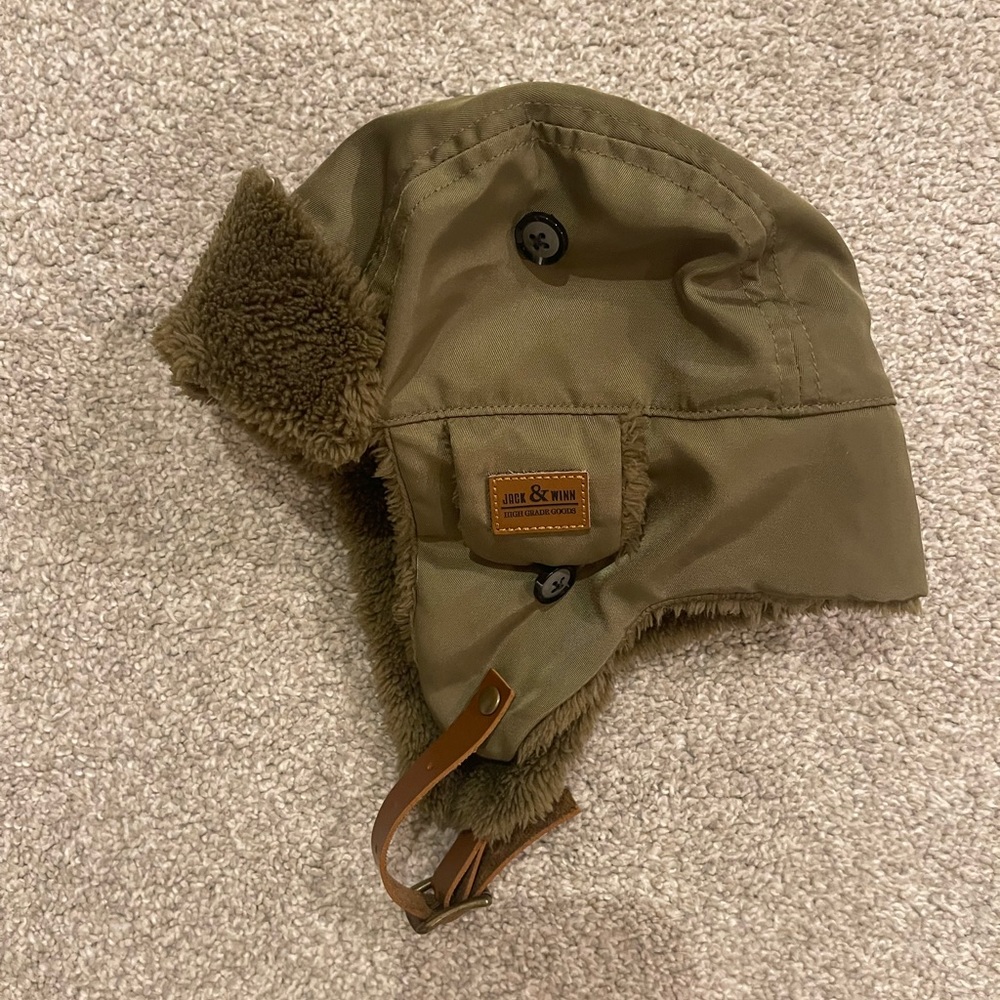 Jack and Winn hat 6-12 months baby boy olive green trapper hat